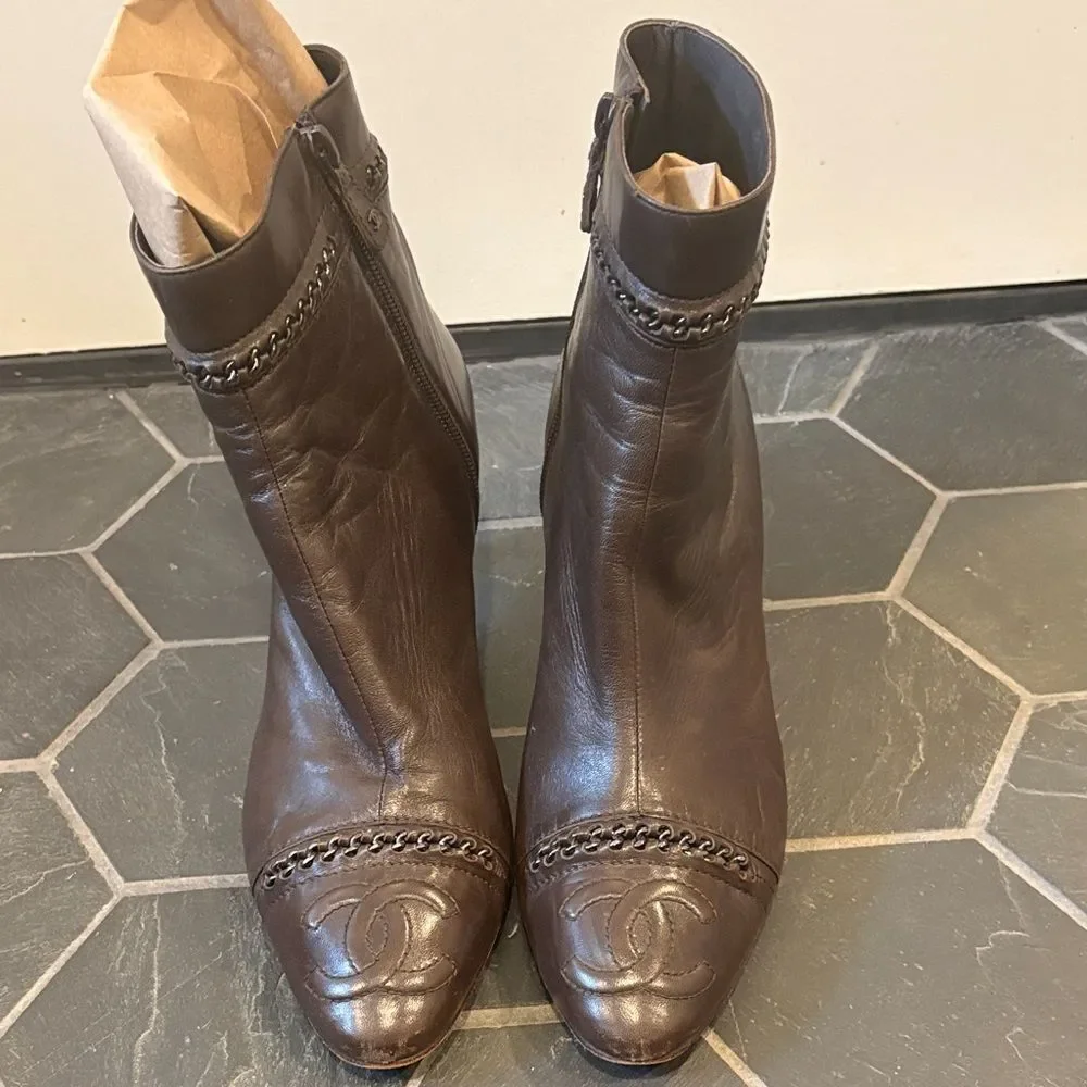 Chanel Elegant Brown Ankle Boots